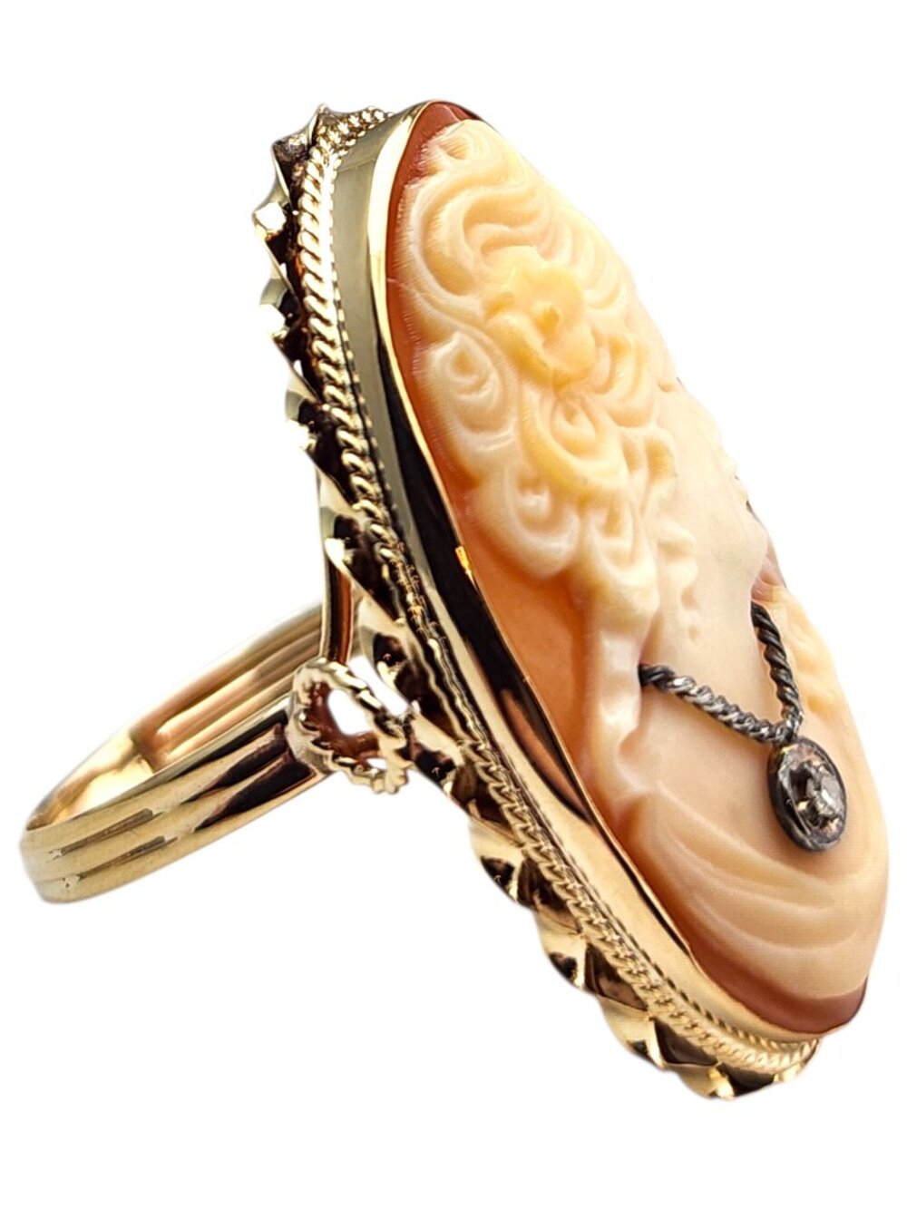 13 Karat Yellow Gold Diamond Cameo Ring #24252 - Picture 4 of 6